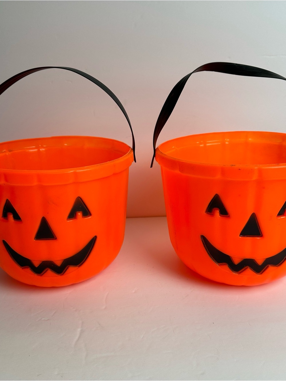 Vintage Blow Mold Jack O' Lantern Pumpkin Buckets Trick Or Treat (Set of 2)